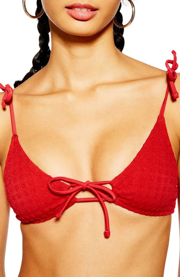 Topshop Seersucker Dot Bikini Top In Red | ModeSens