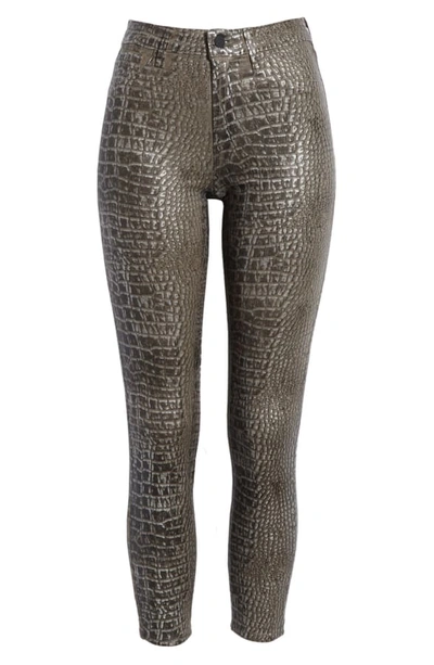 Shop L Agence Margot Metallic Coated Crop Skinny Jeans In Chestnut/ Blk Croc Skin Foil