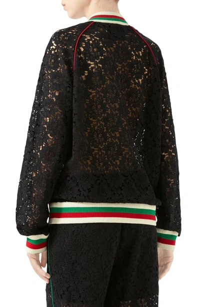 Shop Gucci Interlocking-g Patch Lace Bomber Jacket In Black/ Mix
