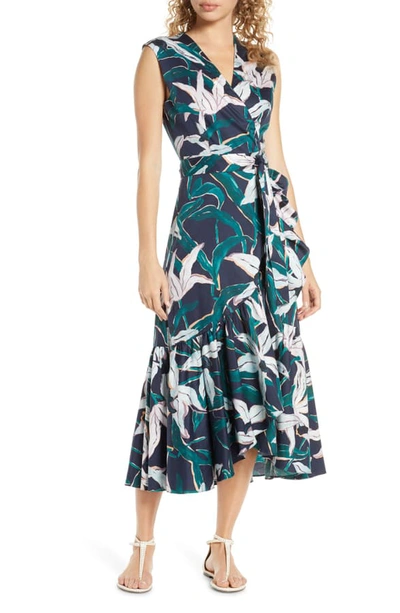 Shop Tory Burch Print Cover-up Wrap Midi Dress In Desert Bloom Pigment