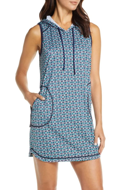Shop Tommy Bahama Island Active Hooded Cover-up Minidress In Mare Navy