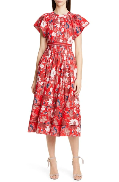 Shop Ulla Johnson Lottie Floral Print Midi Dress In Scarlet