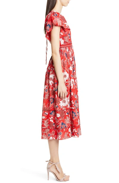 Shop Ulla Johnson Lottie Floral Print Midi Dress In Scarlet