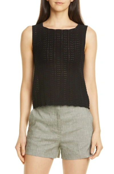 Shop Theory Crochet Sleeveless Cotton Blend Sweater In Black