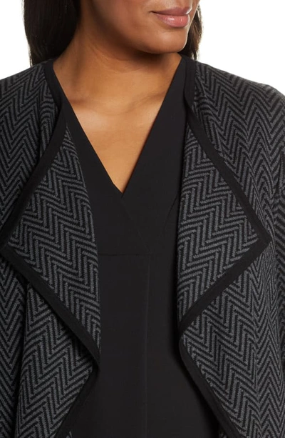 Shop Vince Camuto Herringbone Print Cascade Cotton Cardigan In Med Heather Grey