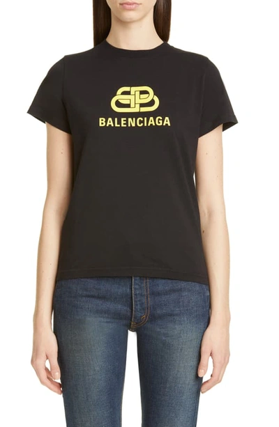 Shop Balenciaga Bb Logo Tee In Black/ Yellow