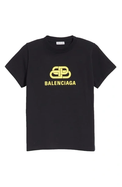 Shop Balenciaga Bb Logo Tee In Black/ Yellow