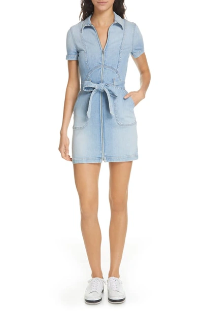 Shop Alice And Olivia Gorgeous Tie Front Denim Minidress In Tease Me Too