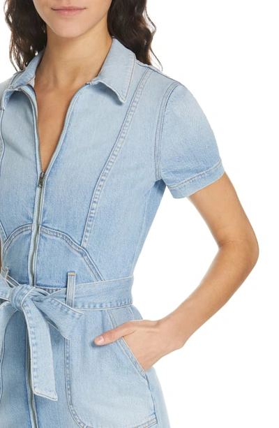 Shop Alice And Olivia Gorgeous Tie Front Denim Minidress In Tease Me Too