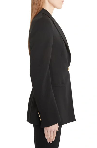 Shop Versace Safety Pin Detail Stretch Wool Blazer In Black