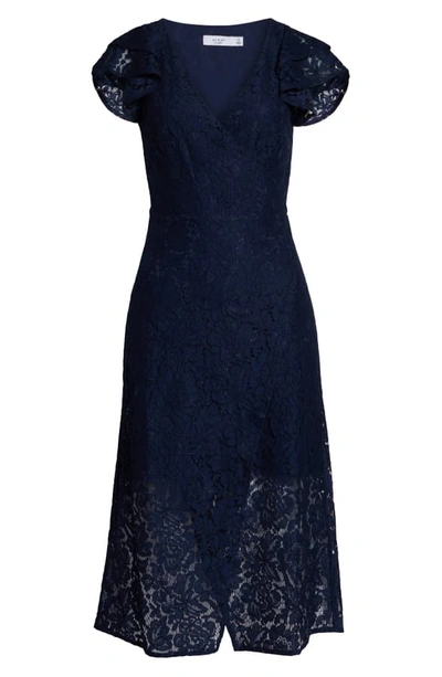 Shop Ali & Jay Ruffle Sleeve Wrap Lace Midi Dress In Navy