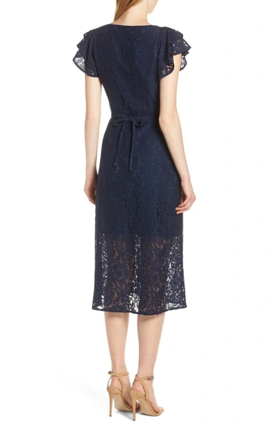 Shop Ali & Jay Ruffle Sleeve Wrap Lace Midi Dress In Navy