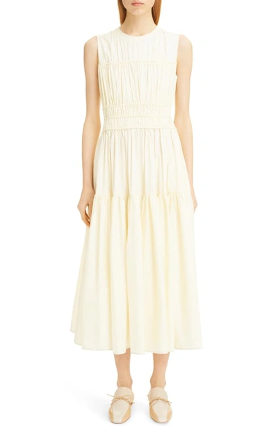 Shop Roksanda Ruched Poplin Midi Dress In Elderflower