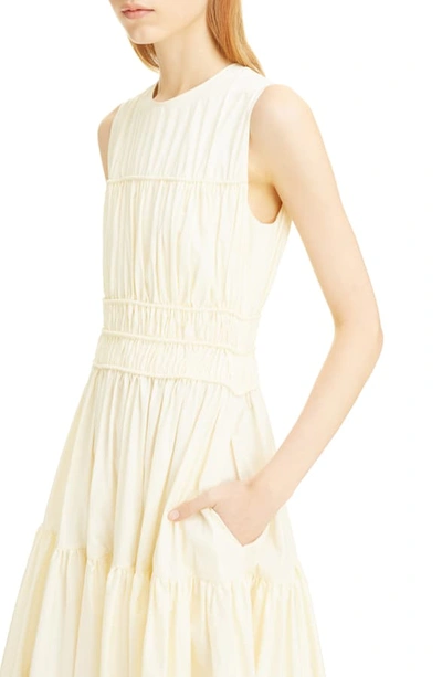 Shop Roksanda Ruched Poplin Midi Dress In Elderflower