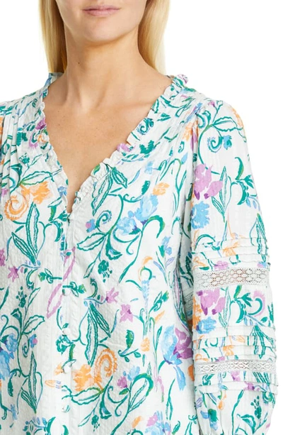 Shop Tanya Taylor Goa Floral Pintuck Detail Cotton Blouse In Scrolly Floral White