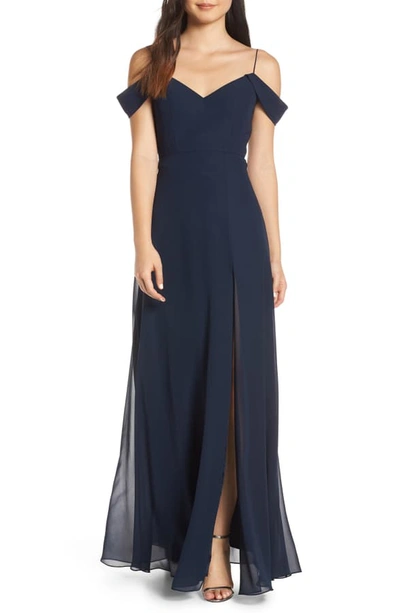 Jenny yoo cold shoulder chiffon gown top