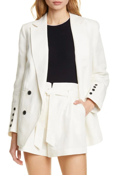 Shop Frame Double Breasted Linen & Cotton Boyfriend Blazer In Suiting White