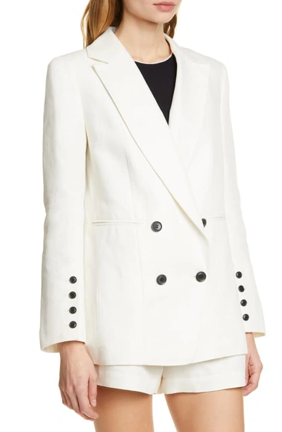 Shop Frame Double Breasted Linen & Cotton Boyfriend Blazer In Suiting White