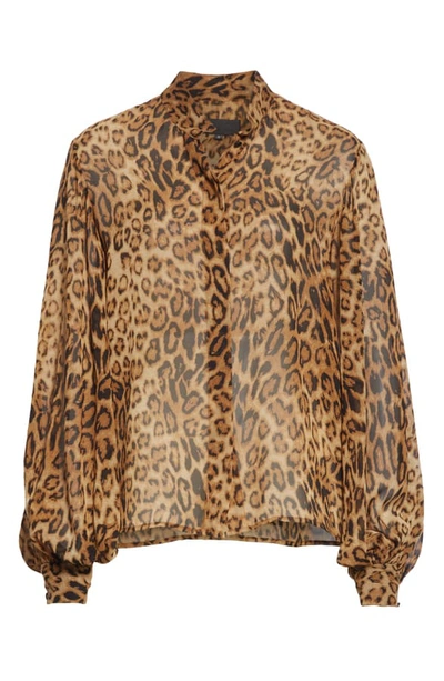Shop Nili Lotan Evelyn Leopard Print Silk Blouse In Ginger Leopard Print