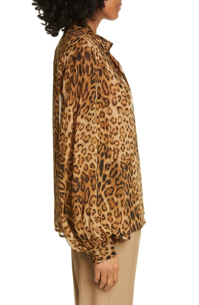 Shop Nili Lotan Evelyn Leopard Print Silk Blouse In Ginger Leopard Print