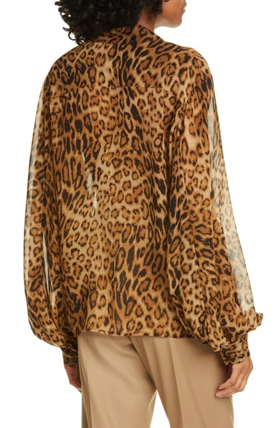 Shop Nili Lotan Evelyn Leopard Print Silk Blouse In Ginger Leopard Print