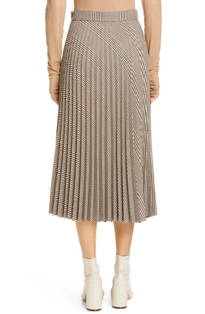 Shop Mm6 Maison Margiela Plaid Pleated Midi Skirt In Check Beige