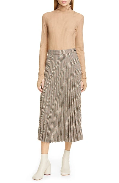 Shop Mm6 Maison Margiela Plaid Pleated Midi Skirt In Check Beige