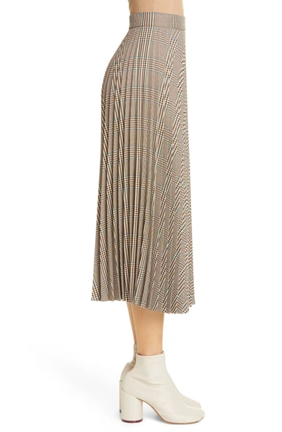 Shop Mm6 Maison Margiela Plaid Pleated Midi Skirt In Check Beige