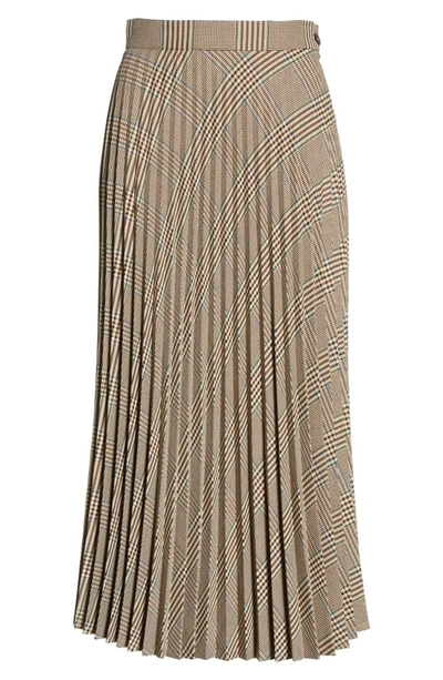 Shop Mm6 Maison Margiela Plaid Pleated Midi Skirt In Check Beige