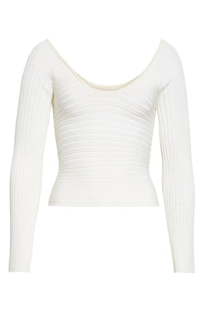 Shop Tibi Tech Ribbed Decollete Wrap Sweater In Cream Multi