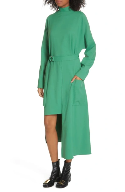 Shop Tibi Chalky Drape Cutout Long Sleeve Dress In Basil Green