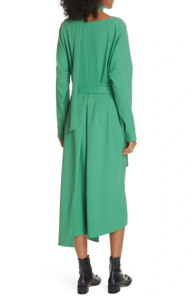 Shop Tibi Chalky Drape Cutout Long Sleeve Dress In Basil Green