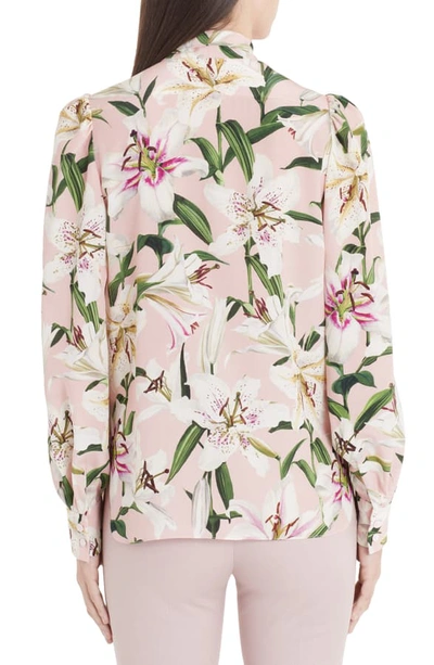 Shop Dolce & Gabbana Lily Print Bow Neck Blouse In Pink Lily