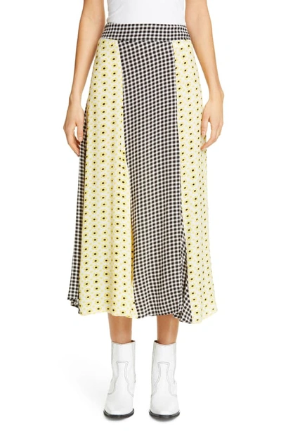 Shop Ganni Floral Print Crepe Midi Skirt In Block Colour