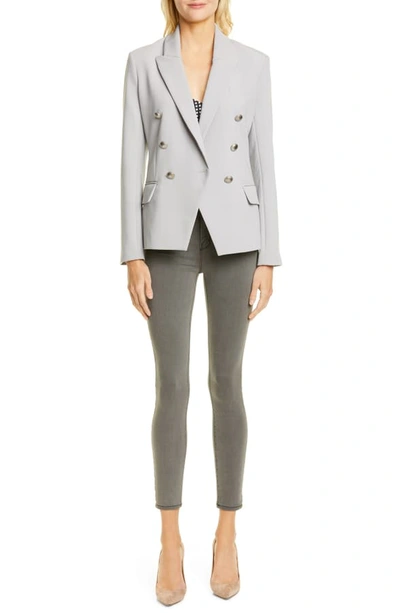 Shop L Agence Kenzie Double Breasted Blazer In Pearl Grey