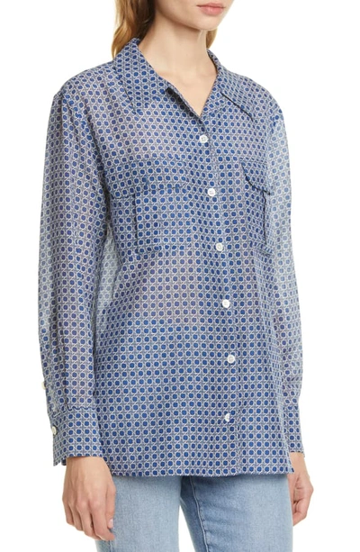 Shop Equipment Videlle Cane Pattern Cotton & Silk Shirt In True Blue Multi