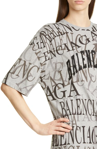Shop Balenciaga Logo Print Oversize Tee In Heather Grey