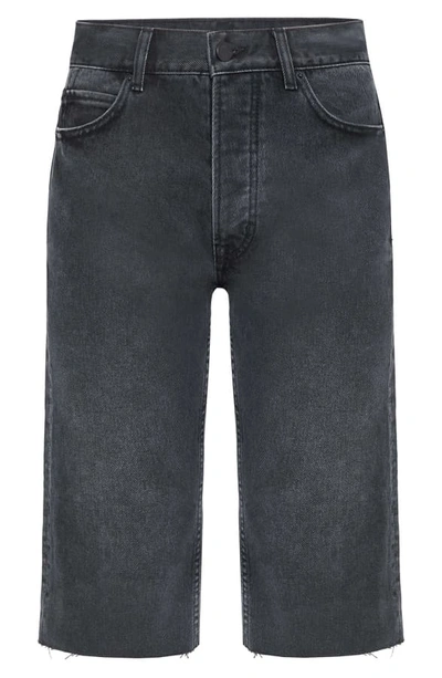 Shop Anine Bing Phoebe Raw Hem Denim Shorts In Charcoal