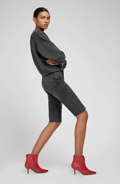 Shop Anine Bing Phoebe Raw Hem Denim Shorts In Charcoal