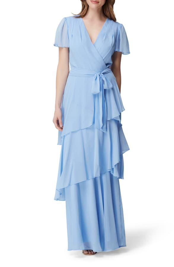 tahari asl tiered chiffon maxi gown