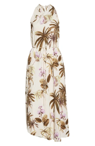 Shop Vince Mixed Tropical Garden Asymmetrical Hem Midi Dress In Pale Alder