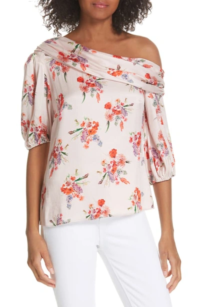 Shop Amur Betty Floral Print One-shoulder Top In Soft Pink