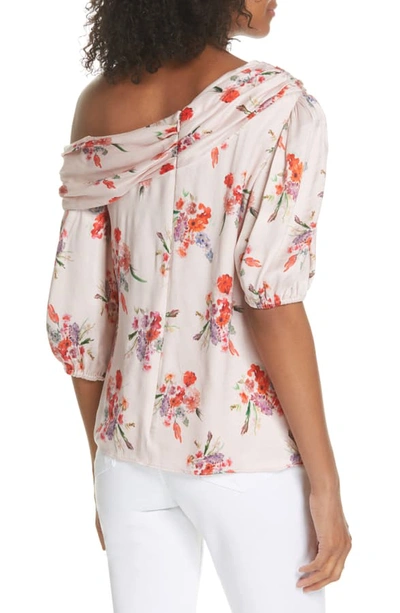 Shop Amur Betty Floral Print One-shoulder Top In Soft Pink