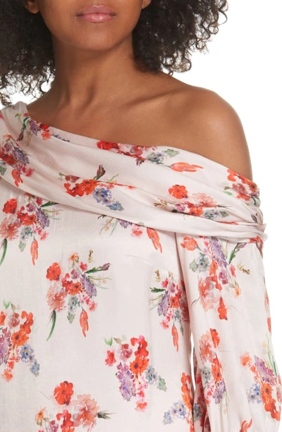 Shop Amur Betty Floral Print One-shoulder Top In Soft Pink