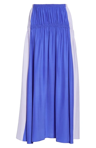 Shop Amur Tova Colorblock Silk Skirt In Blue Purple/ Lilac