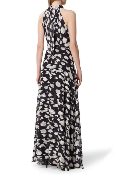 Shop Tahari Animal Print Halter Neck Gown In Black Cream Animal