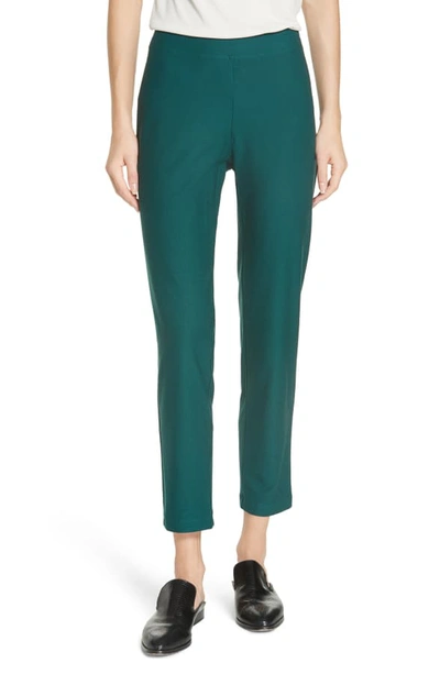 Shop Eileen Fisher Stretch Crepe Slim Ankle Pants In Pine