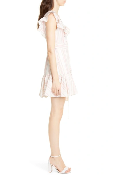 Shop Rebecca Taylor Stripe Ruffle Sleeveless Linen Wrap Dress In Snow