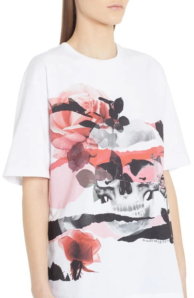 Shop Alexander Mcqueen Rose Skull Graphic Tee In White