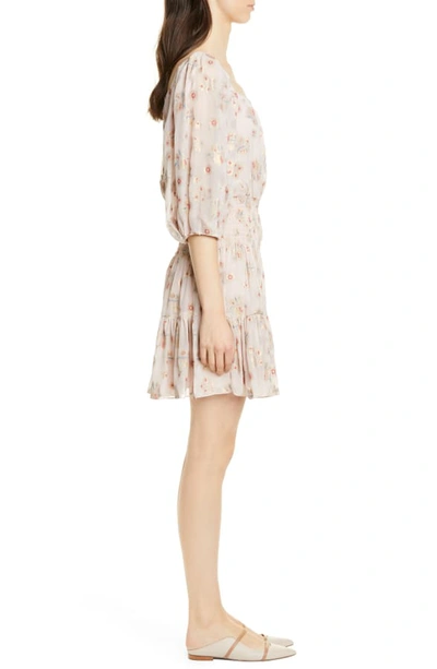 Shop Rebecca Taylor Leander Metallic Floral Silk Blend Dress In Pale Pink Combo